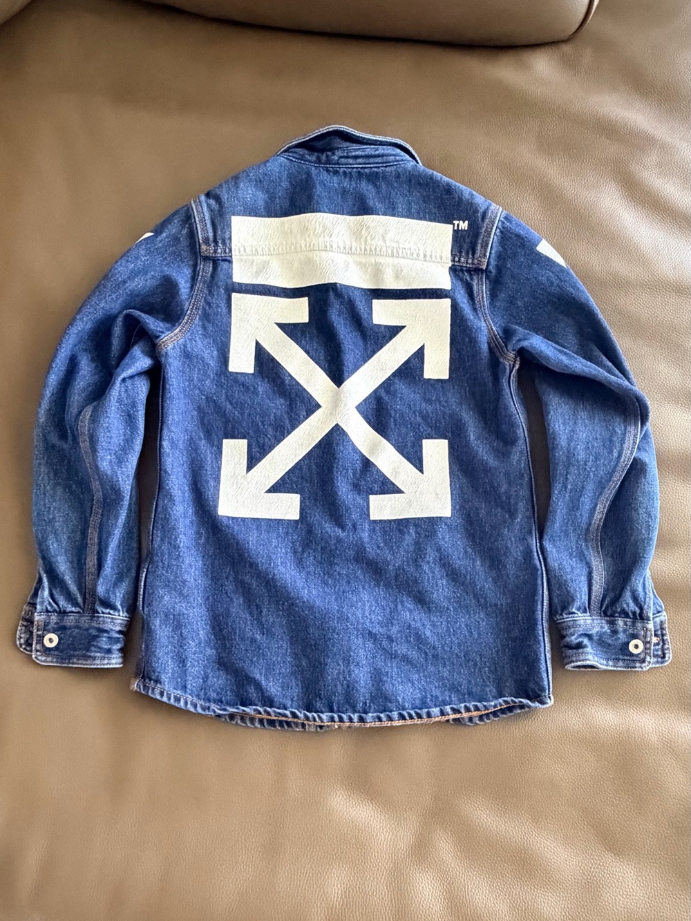 Off-White Kids' Logo Denim Shirt Jacket In Medium Blue 10y - Picture 3 of 8
